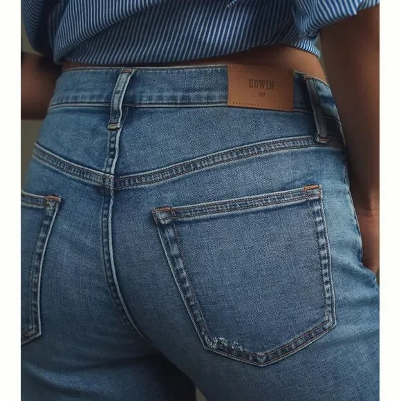 NWT Edwin Anthropologie Marli Ankle Bliss Wide Leg Light Blue Hi Waist Mom Jean - Picture 5 of 10